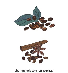 Colored doodle coffee beans. Doodle design hand drawn element.