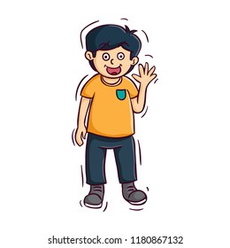 colored doodle cute kid say hello on white background