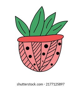 Dibujo de doodle de color de una planta en una olla