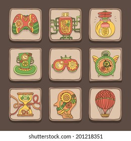 Colored Doodle Icons. Steampunk Theme. Vector Set