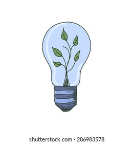 Colored doodle Light Bulb with sprout inside, excellent vector illustration, EPS 10
