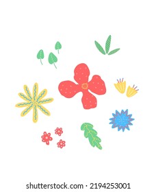 Colored doodle set of flowers.  Hand Drawn flowers and leaves for postcards, printing, advertising, patterns.