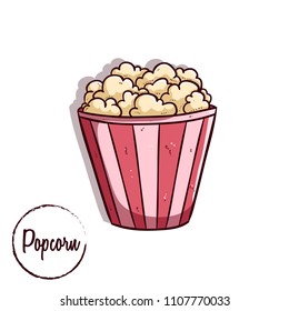 colored doodle style of popcorn with text on white background