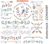 Colored Doodles border,frame,floral decor elements set .Watercolor,pencil sketched.For design template,invitation,card.For wedding,Valentine day,holiday,Easter,birthday.Love Vector