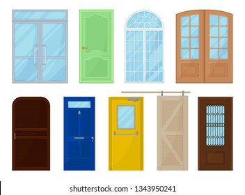 Colored doors on white background. Vector illustration.