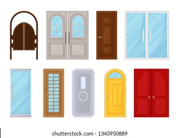 Colored doors on white background. Vector illustration.