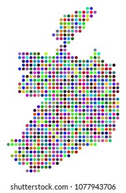 Colored Dot Ireland Republic Map. Vector geographic map in bright colors on a white background. Multicolored vector pattern of Ireland Republic Map composed of regular filled circles.