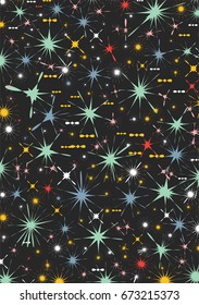 Colored dots and blots on a black background