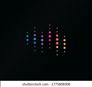 Colored dots with color gradient, abstract emblem for equalizer, vector logo template, sound wave.
