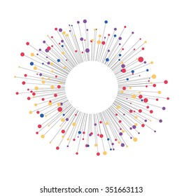 Colored dots connected by lines in a circle, empty white circle in the center. Vector illustration for your design