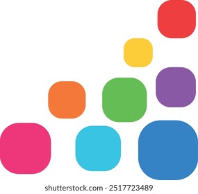 colored dots in the form of cubes and in the style of multi-colored pencils for drawing, school logo
