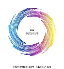Colored dots form a spiral abstract figure