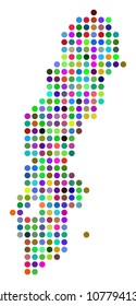 Colored Dotted Sweden Map. Vector geographic map in bright colors on a white background. Bright vector collage of Sweden Map composed of regular dots.