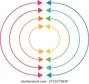 Flechas de colores y dobles con sombras, flechas redondas, círculos empresariales y económicos. FLECHAS DE COLORES