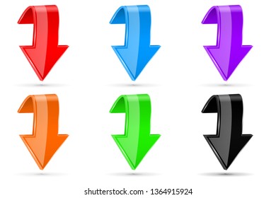 Colored down 3d buttons. Vector illustration on white background