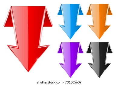 Colored DOWN arrows. Web shiny icons. Vector illustration isolated on white background
