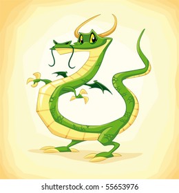Colored dragon. Funny cartoon and vector illustration.