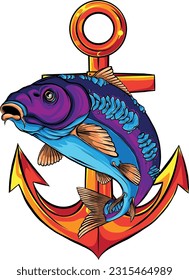 colored draw of Carp Fish Vector Illustration design
