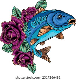 colored draw of Carp Fish Vector Illustration design