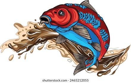 colored draw of Carp Fish Vector Illustration design