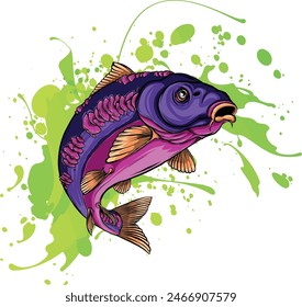 colored draw of Carp Fish Vector Illustration design