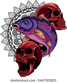 colored draw of Carp Fish Vector Illustration design