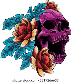 colored draw of human skull vector illustration design