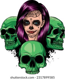colored draw of human skull vector illustration design