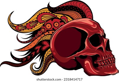 colored draw of human skull vector illustration design