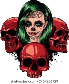 colored draw of human skull vector illustration design