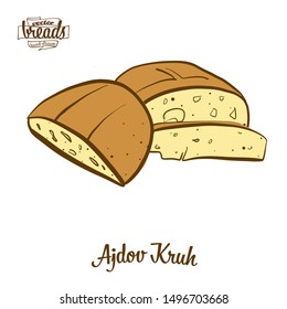 Colored drawing of Ajdov Kruh bread. Vector illustration of Buckwheat bread food, usually known in Slovenia. Colored Bread sketches.
