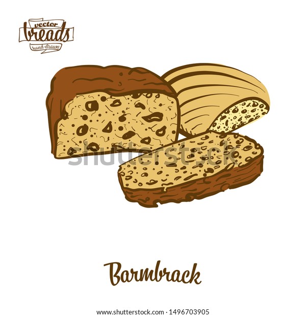 Colored drawing of Barmbrack bread. Vector\
illustration of Yeast bread food, usually known in Ireland. Colored\
Bread sketches.