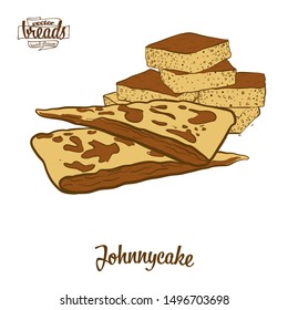 Colored drawing of Johnnycake bread. Vector illustration of Flatbread food, usually known in North America. Colored Bread sketches.