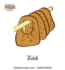 Colored drawing of Kaak bread. Vector illustration of Leavened food, usually known in Near East. Colored Bread sketches.