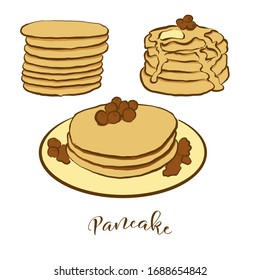 Colored drawing of Pancake bread. Vector illustration of Pancake food, usually known in Greece. Colored Bread sketches.