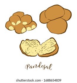Colored drawing of Pandesal bread. Vector illustration of Sweet bread food, usually known in Philippines. Colored Bread sketches.