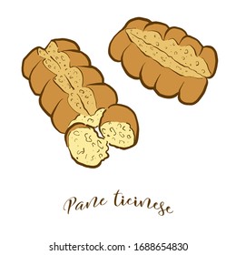 Colored drawing of Pane ticinese bread. Vector illustration of Leavened, White food, usually known in Switzerland. Colored Bread sketches.