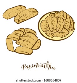 Colored drawing of Paximathia bread. Vector illustration of Dry bread food, usually known in Greece. Colored Bread sketches.