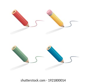 Colored drawing pencil set. Isometric vector illustration. Isolated on white background.