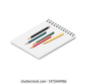 Colored drawing pencil set. Isometric vector illustration. Isolated on white background.