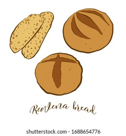 Colored drawing of Rewena bread bread. Vector illustration of Sourdough food, usually known in New Zealand. Colored Bread sketches.