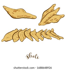 Colored drawing of Shoti bread. Vector illustration of Yeast bread food, usually known in Georgia. Colored Bread sketches.