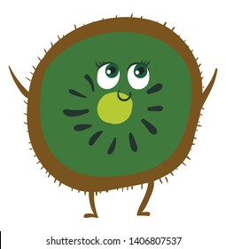 Eine farbige Zeichnung einer geschnittenen Kiwi-Frucht, Vektorgrafik, Farbzeichnung oder Illustration. 
