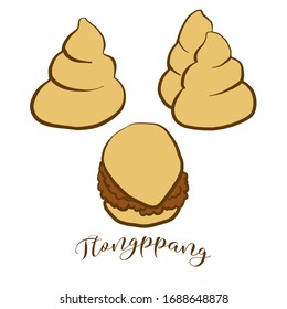 Colored drawing of Ttongppang bread. Vector illustration of Pancake food, usually known in South Korea. Colored Bread sketches.