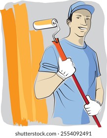 Colored drawing of a wall painter worker.