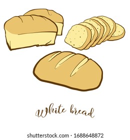 Colored drawing of White bread bread. Vector illustration of White food, usually known in Europe, America. Colored Bread sketches.