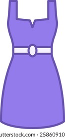 Colored Dress Icon. Vector Drawing. Female Wardrobe Item. Short Dress with Belt. Fashion and Clothing Concept