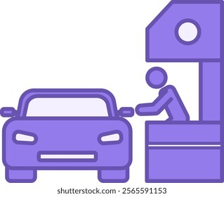 Colored Drive Thru Icon. Vector Illustration. Takeaway Service. Purchase of Goods on Exit from Car. Seller Sells Food to Car Driver