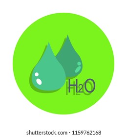 colored drop and the formula of water in green badge icon. Element of science and laboratory for mobile concept and web apps. Detailed drop and the formula of water icon