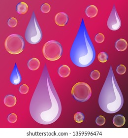 colored drops with soap bubbles